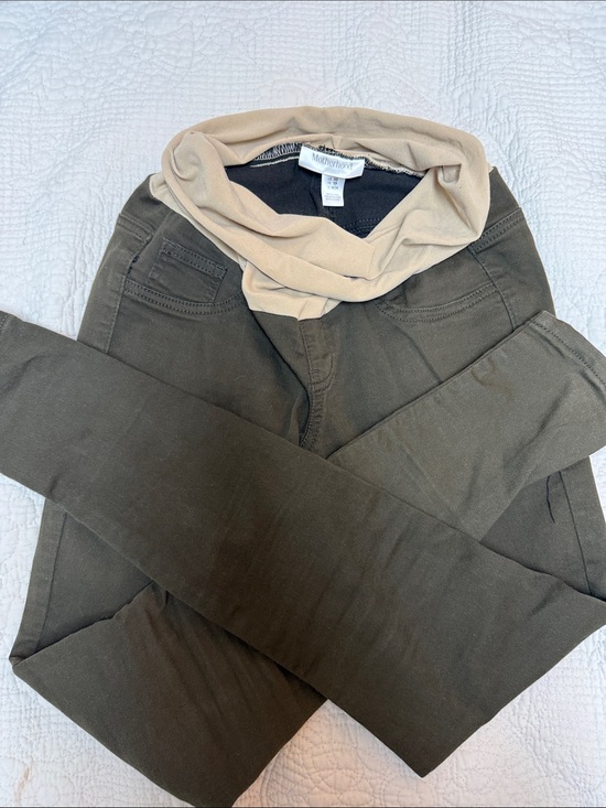 Motherhood Maternity Pants - Motherhood Maternity Olive Jean leggings with Beige Fold-Over Band